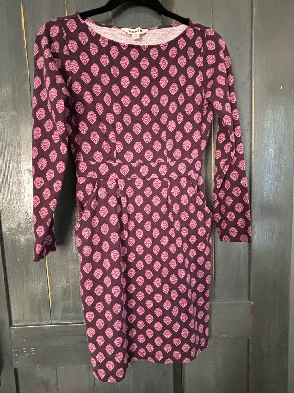 Boden Purple and Pink Long-Sleeve Printed Fit-&-Flare Dress 4P